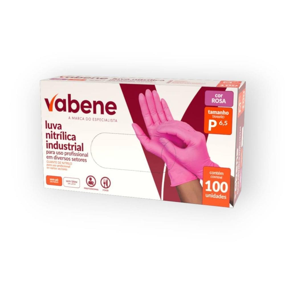 Luva Nitrilica Protecao Industrial Rosa P 100Un - Vabene