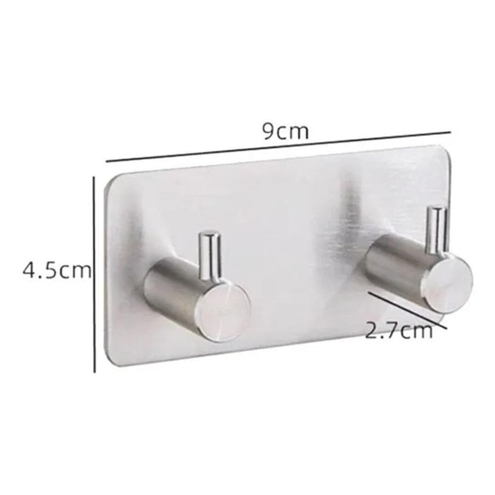 Suporte De Parede Duplo Com Adesivo Metal Até 5Kg Cor Pratea