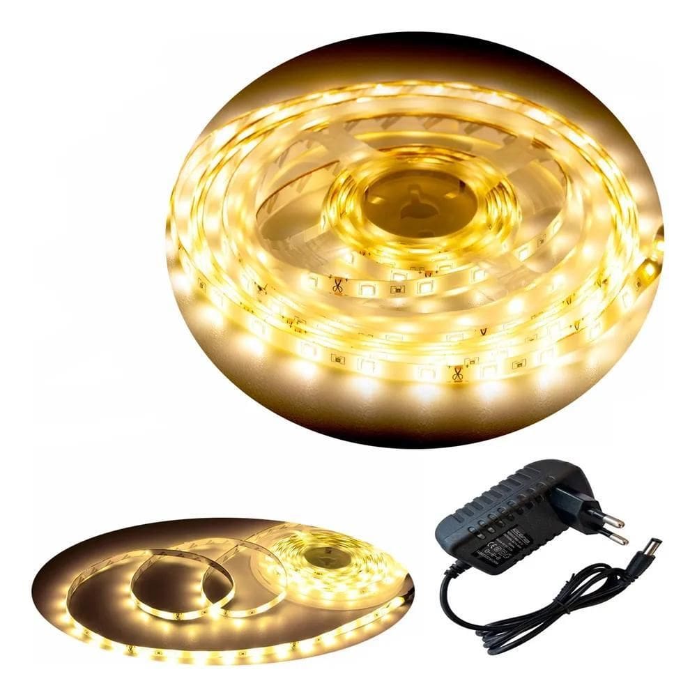 Fita Led 5M 5050 Branco Quente Com Fonte