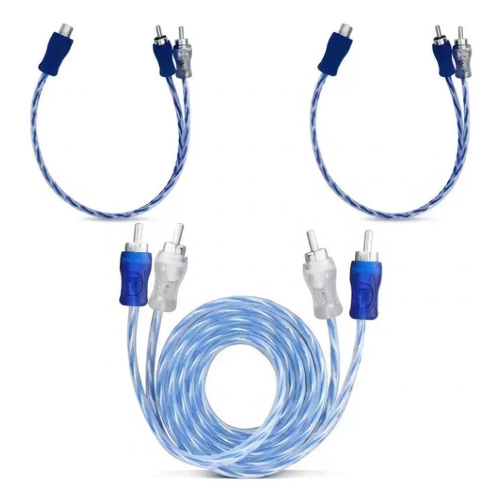 Kit Cabo Rca Blindado 1 Metro + 2 Y De Som Automotivo Módulo