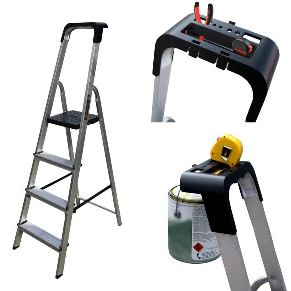 Escada Doméstica 4 Degraus Em Alumínio Botafogo Pro Esc0024