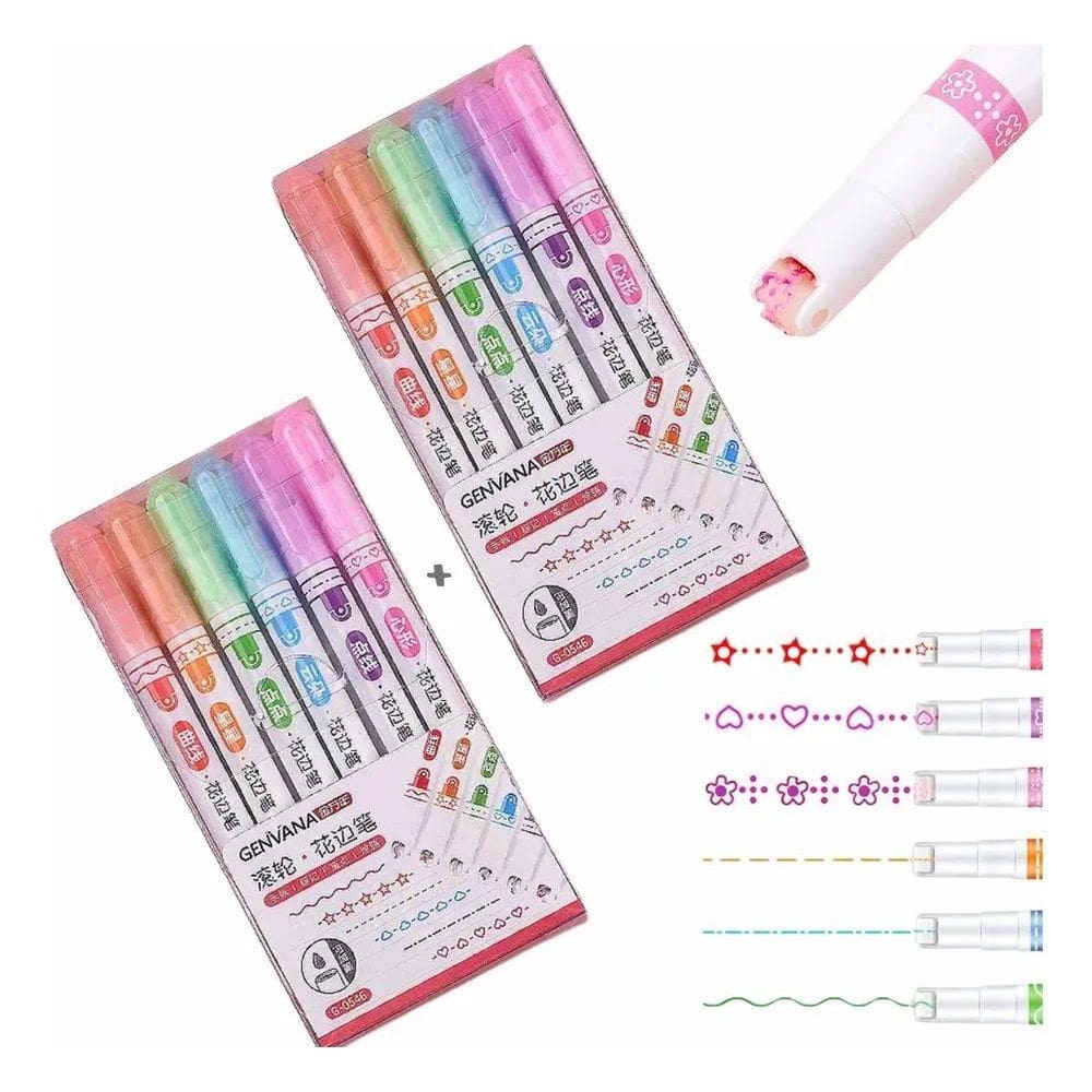 2 Kit 6 Caneta Carimbo Roller Kawaii Papelaria Marca Texto