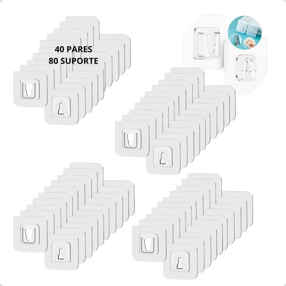 80 Suporte 40 Pares Adesivo Gancho P/Quadro Sem Prego Furo