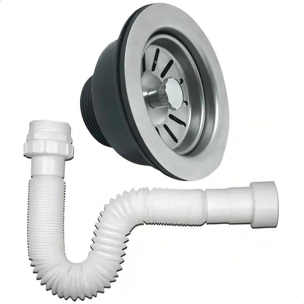 Válvula Americana Inox 3. 1/2 + Sifão Flexível Branco 70Cm A