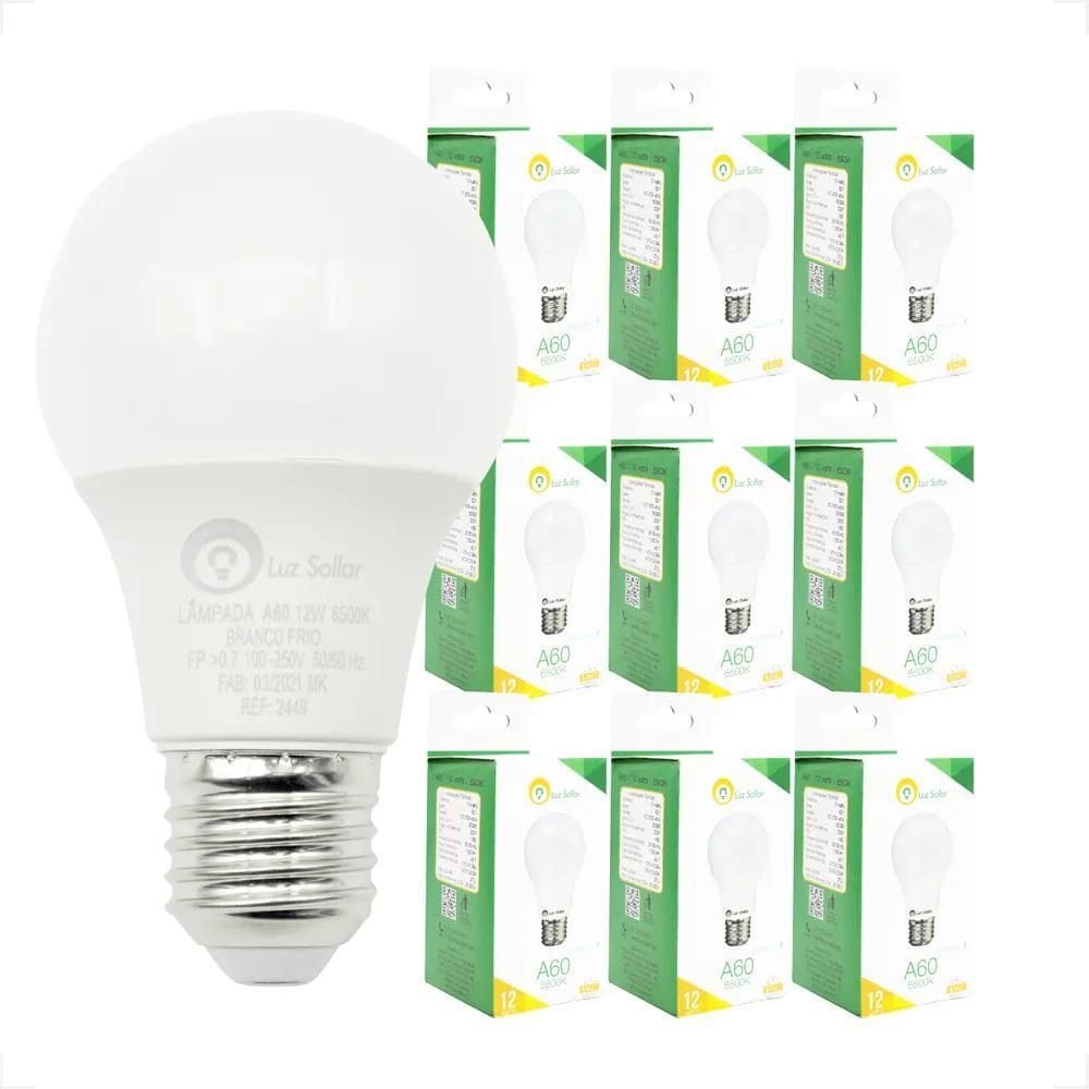 Kit 10 Lâmpadas 12W Led Bulbo E27 Branco Frio 6500K Bivolt
