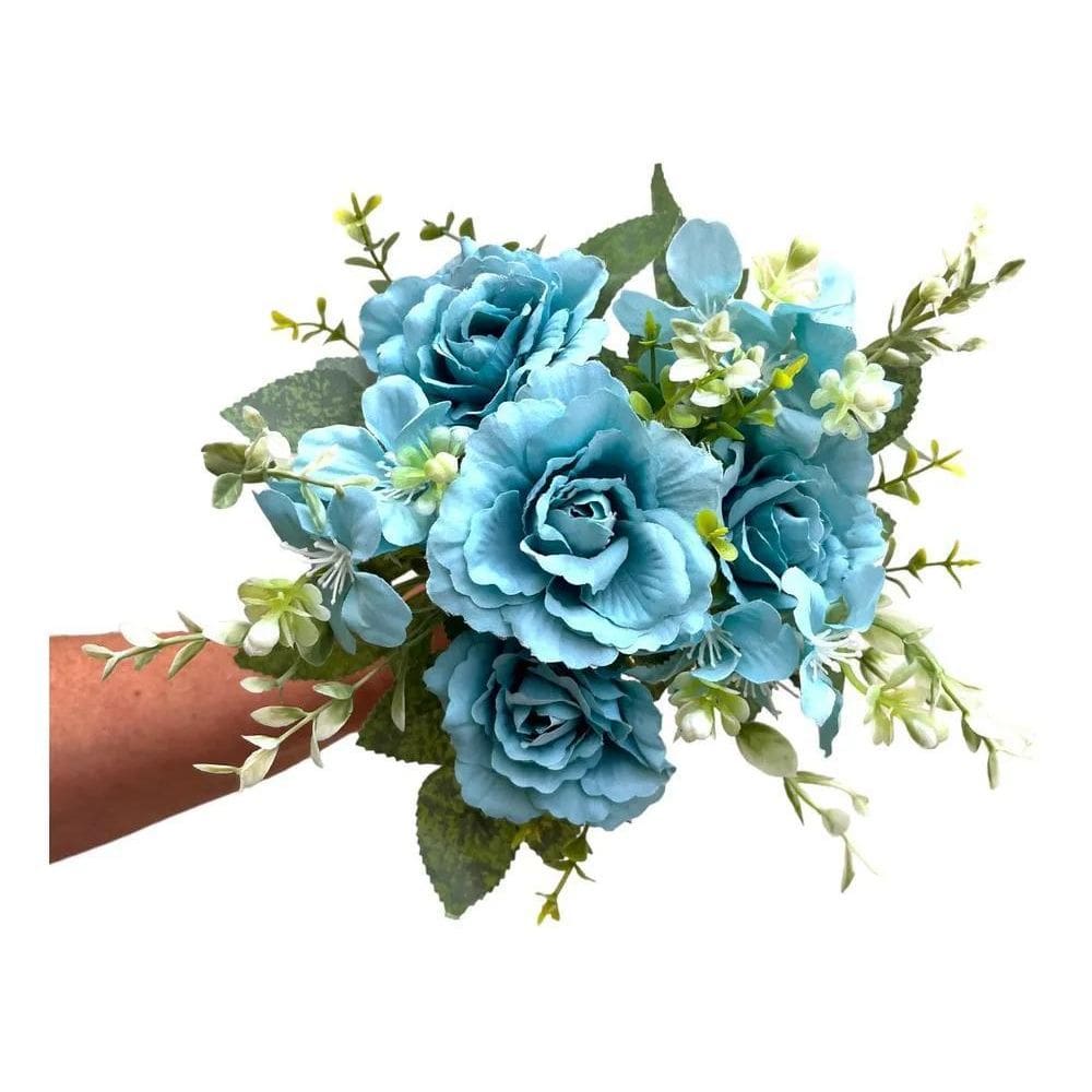 Kit Com 2 Buquês De Rosas E Flores Com Folhagens Artificial