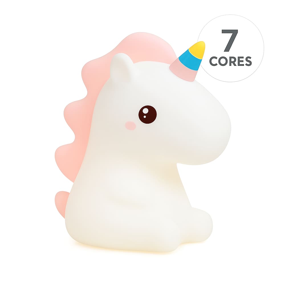 Luminária Infantil Unicórnio de Silicone Led RGB Touch com Timer Recarregável Abajur Decoração Quarto