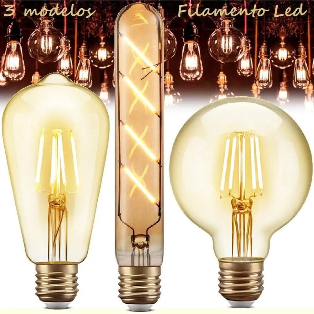 Kit 3 Lâmpada Led Filamento 4W Retrô Vintage Edison Âmbar Gd