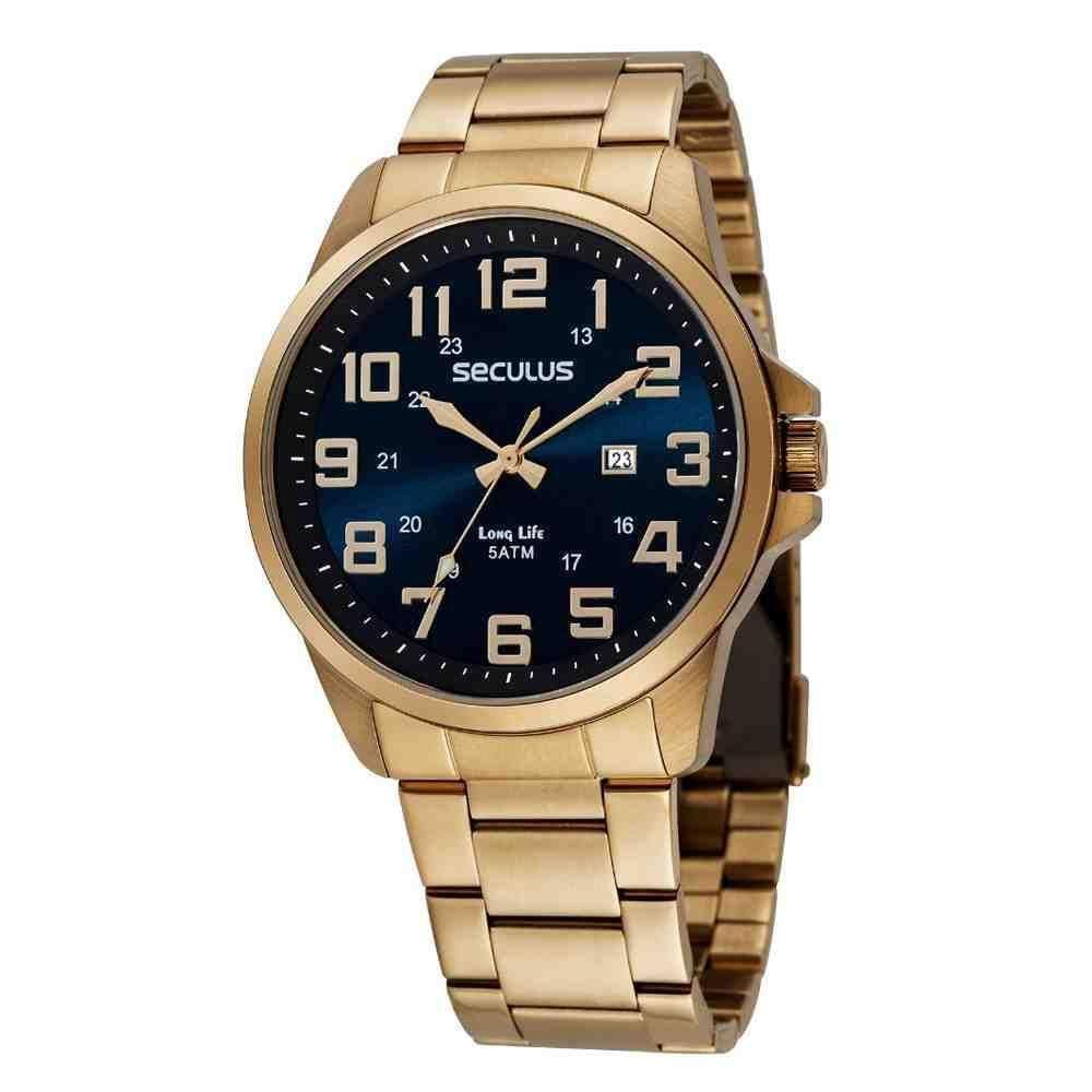 Relógio Dourado Masculino Seculus 44042Gpsvda2