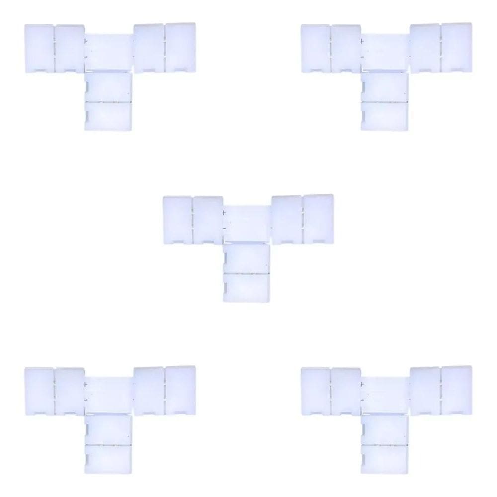 Kit 5 Conector T Fita Led Emenda Rápida 8Mm 2 Vias Monocor T