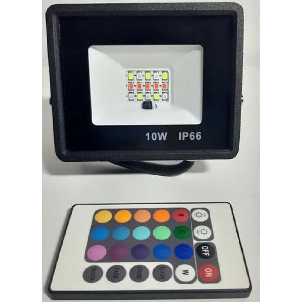 Refletor Led Holofote 10W Rgb Colorido Com Controle