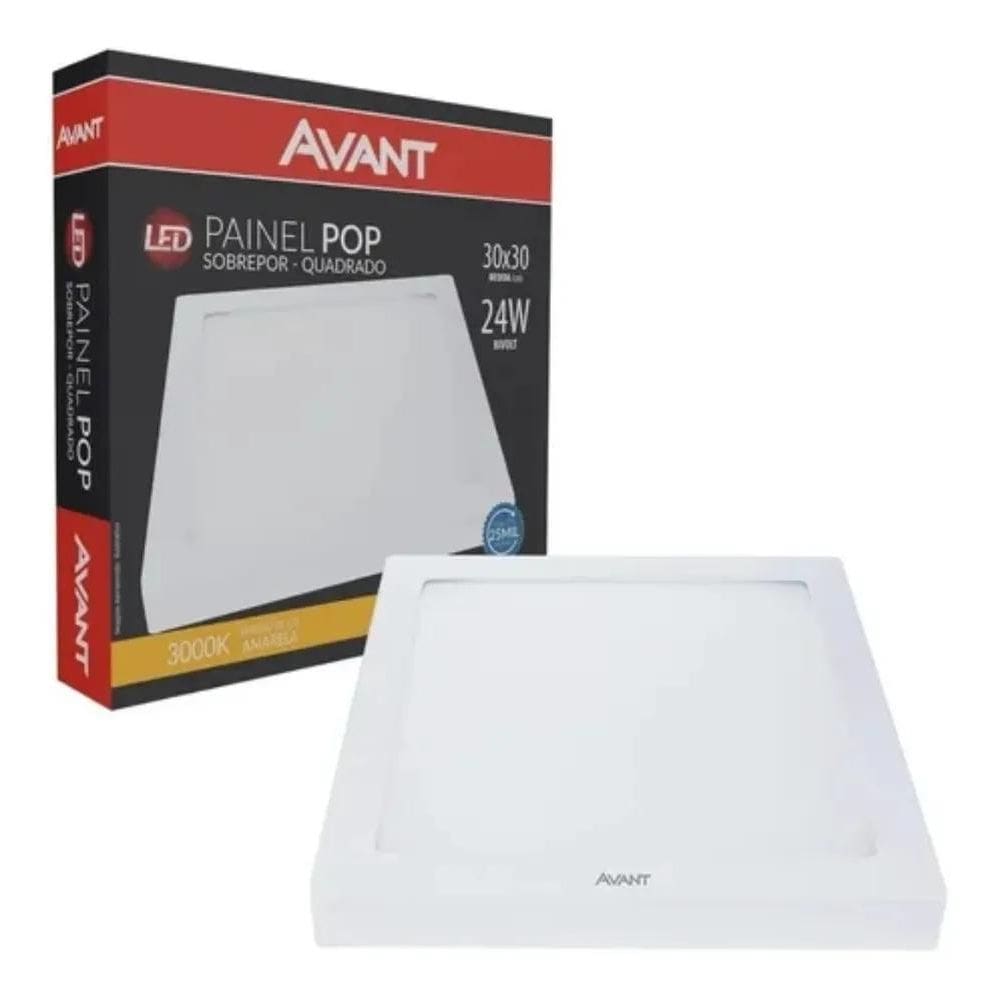 Painel Plafon Led 24W Sobrepor Quadrado Avant Branco Quente