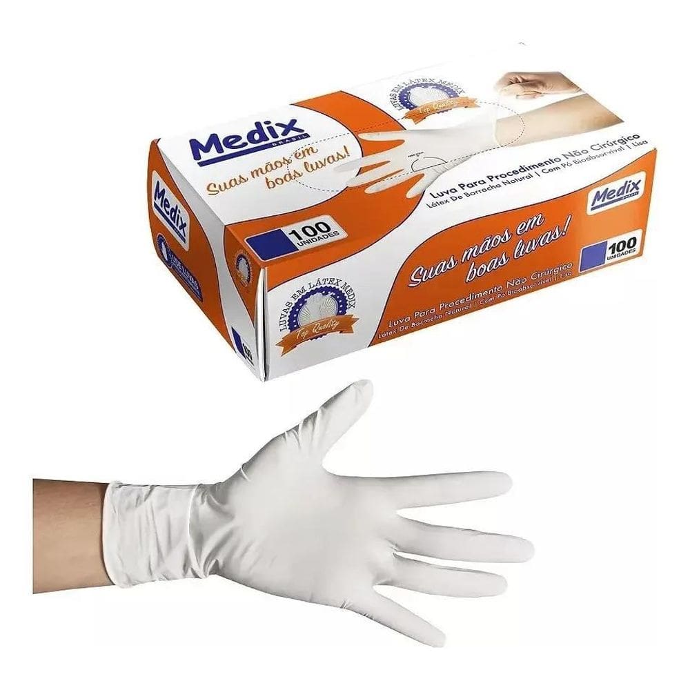 Luva Descartável De Látex Com Pó Medix Cor Natural Tamanho M