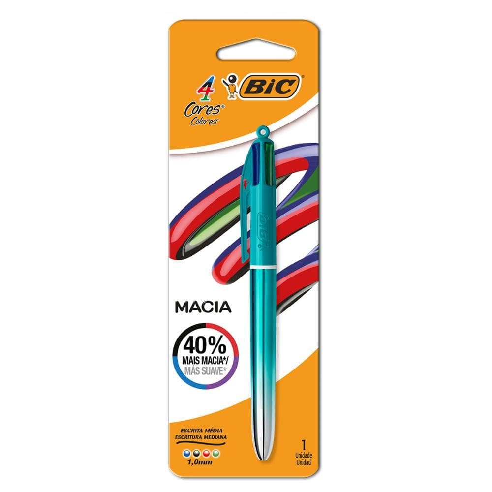 Caneta esferográfica 1.0 Degradê Verde Metálica 4 cores Bic