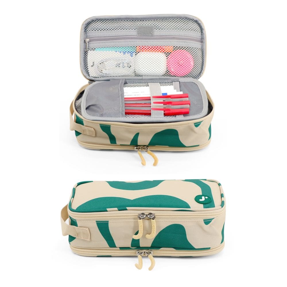 Estojo para lápis J World Doodle com bolsos organizacionais verde