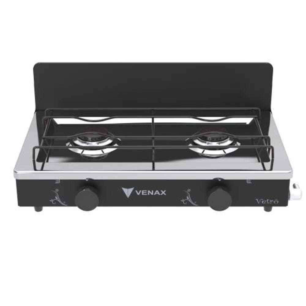 Fogão Portatil De Bancada A Gas Venax 2 Bocas Preto