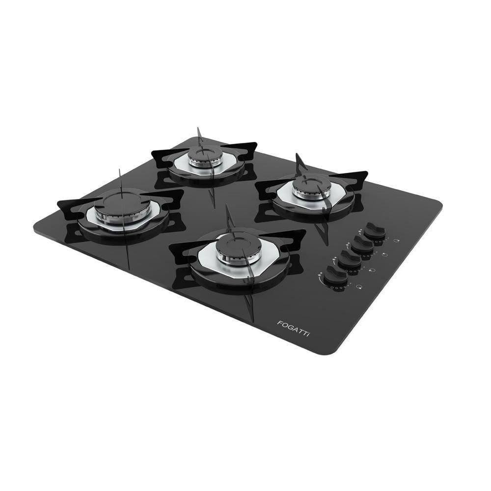 Fogão Cooktop 4 Bocas Mesa Em Vidro Preto Fogatti Inox 27000101-00 Bivolt