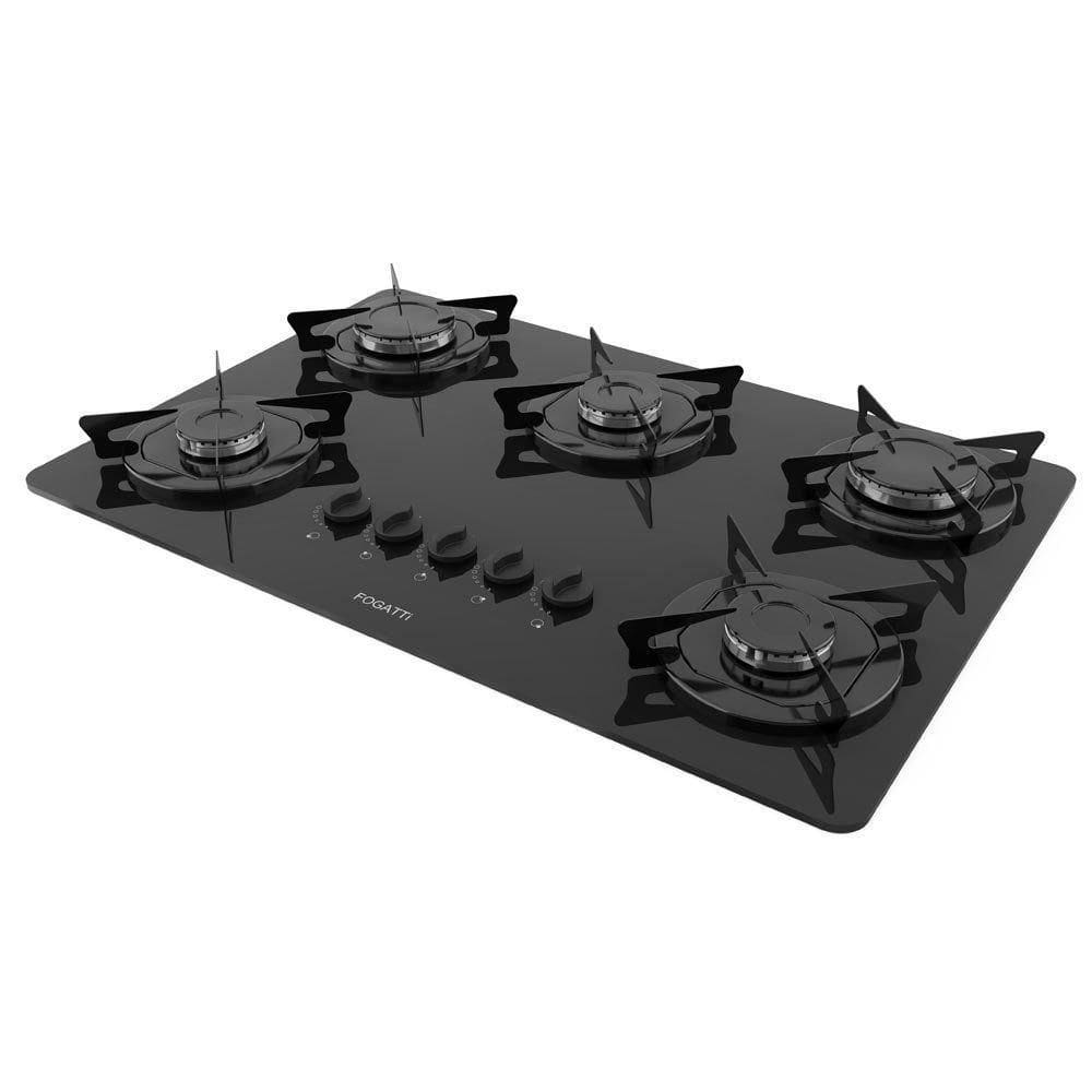 Fogão Cooktop 5 Bocas Mesa Em Vidro Preto Fogatti Esmaltado 27000201-02 Bivolt