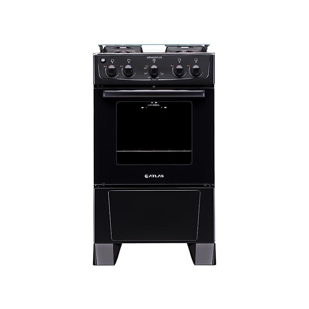 Fogão De Piso Atlas 4 Bocas Monaco Plus Mesa Inox Preto Bivolt
