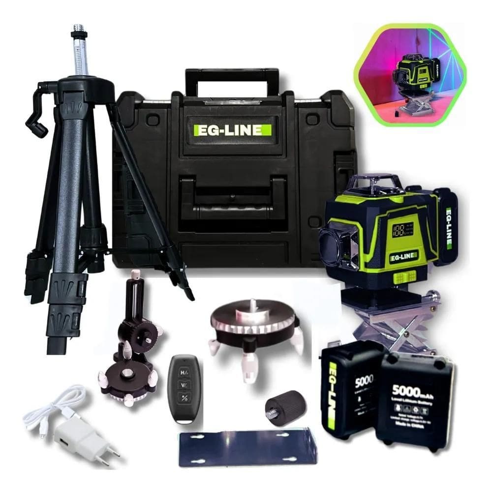 5X Nível Laser 16 Linhas Autonivelante Com Tripé + 2 Bateria