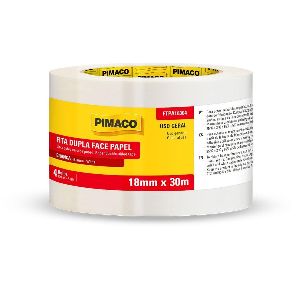 Fita dupla face papel 18mmX30m 4 rolos Pimaco