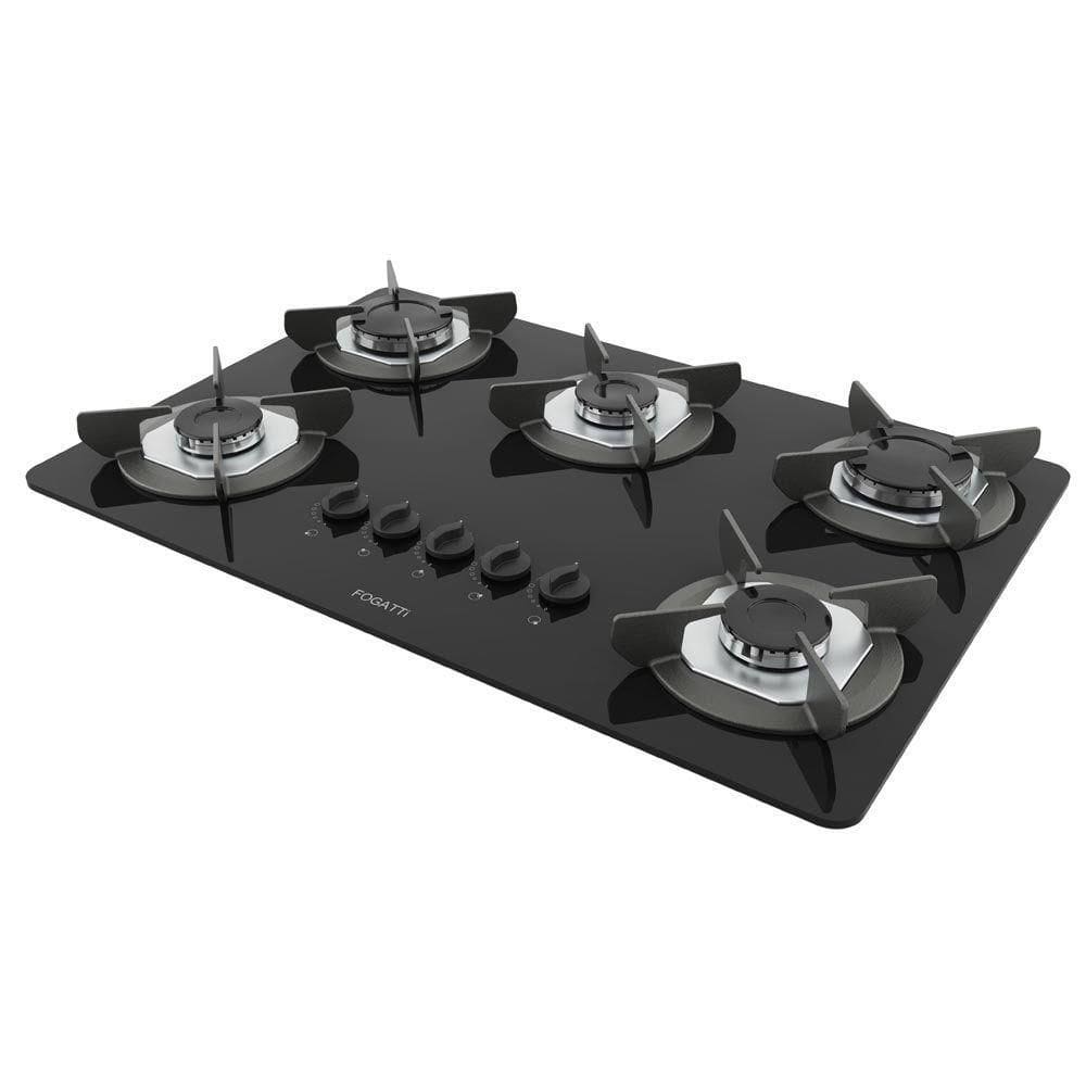 Fogão Cooktop 5 Bocas Mesa Em Vidro Safe Ferro Fundido Fogatti Bivolt