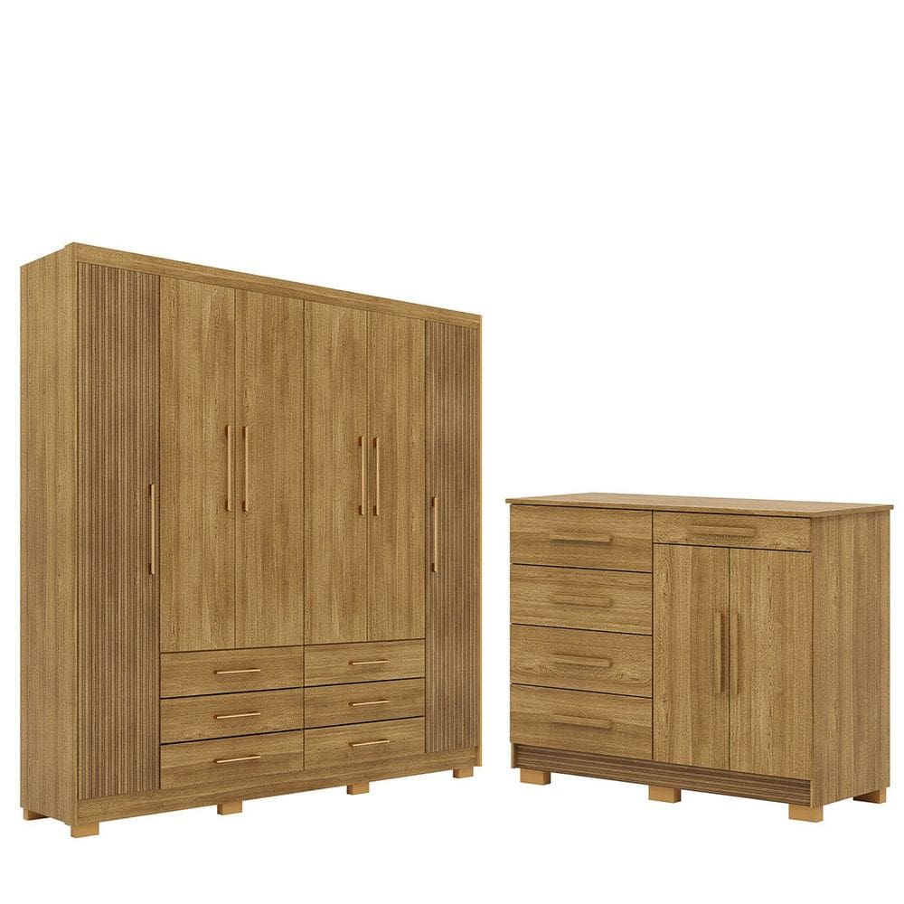 Guarda-Roupa Casal 100% MDF Cadence e Cômoda Sapateira MDP Sirios