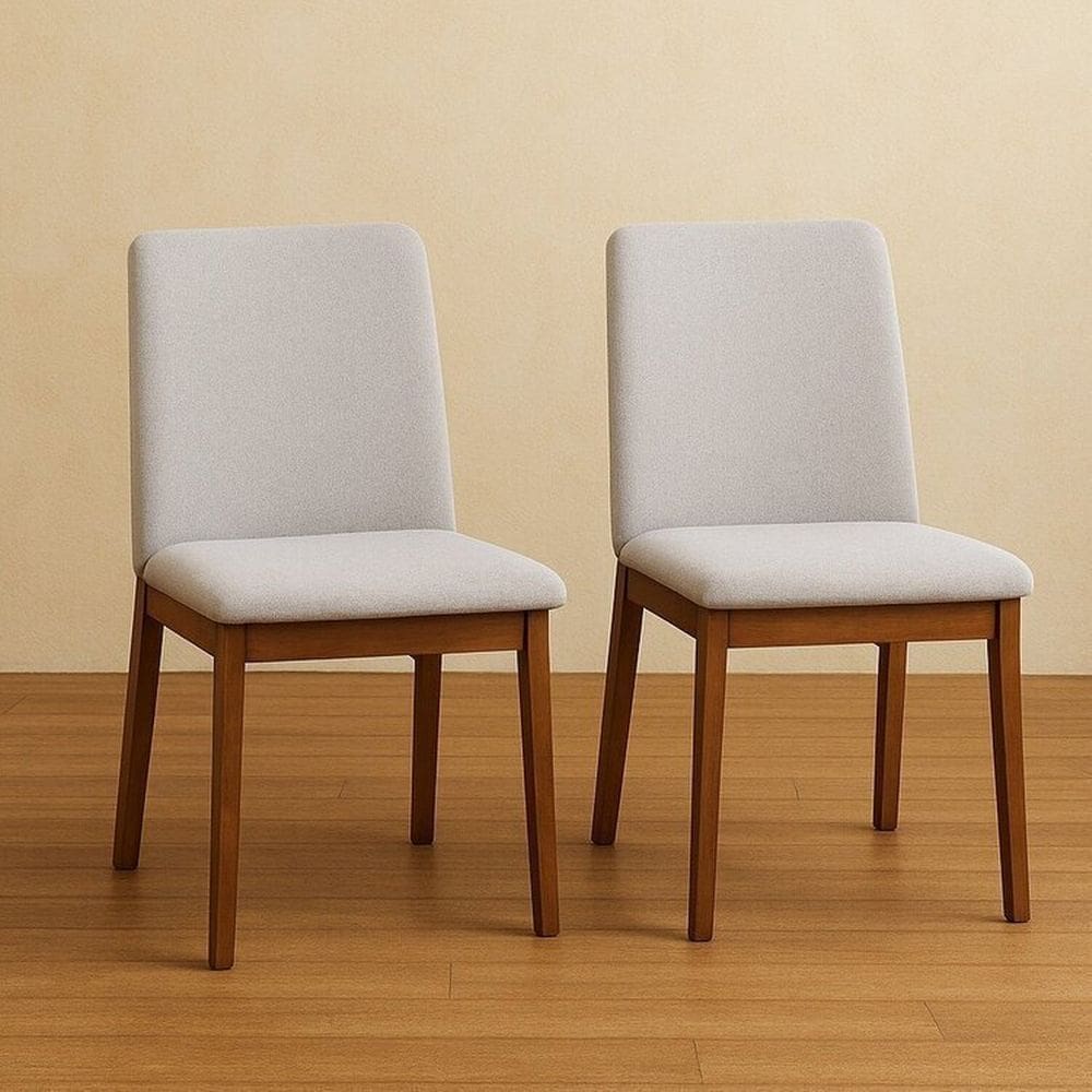 Kit 2 Cadeiras de Jantar Estofada Madeira Maciça Cecília Bege