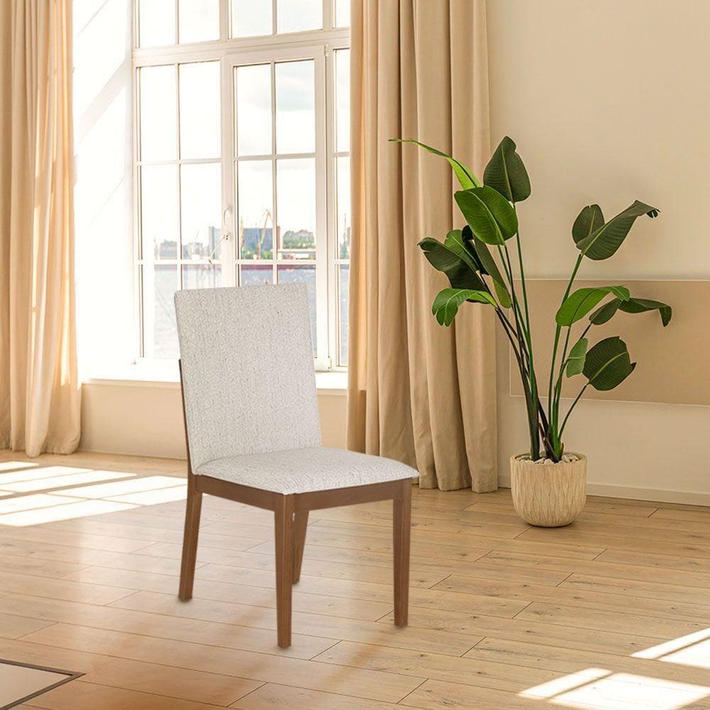 Cadeira De Jantar Sofia Jequitibá Nozes Encosto Linho Bege