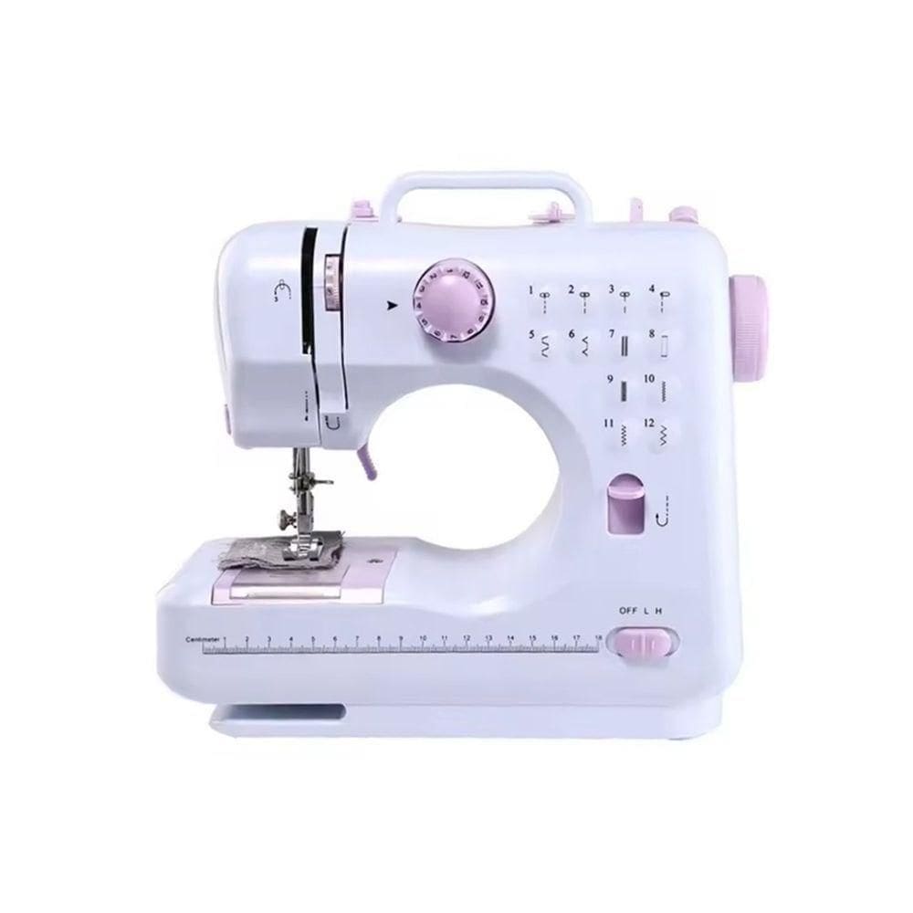 Mini Máquina De Costura 12 Pontos Portátil Tomada Pilha Branco