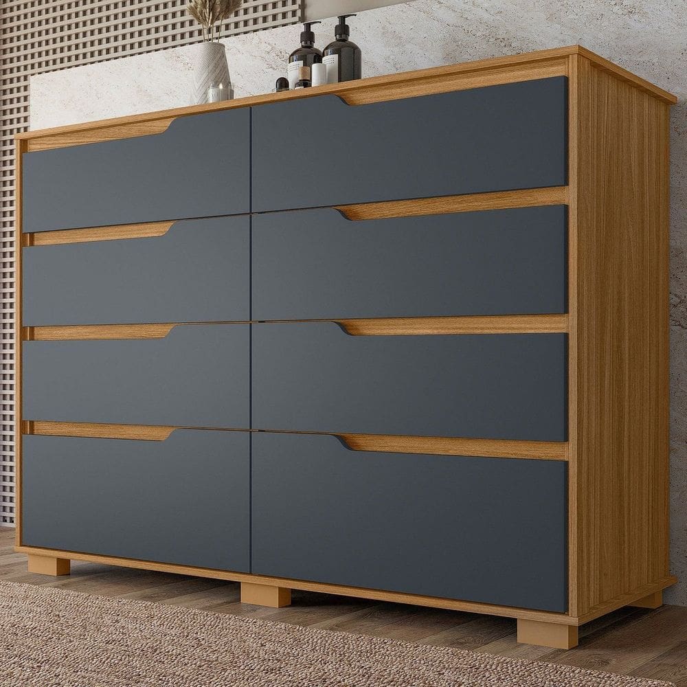 Cômoda para Quarto 8 Gavetas Georgia Freijó/Cinza