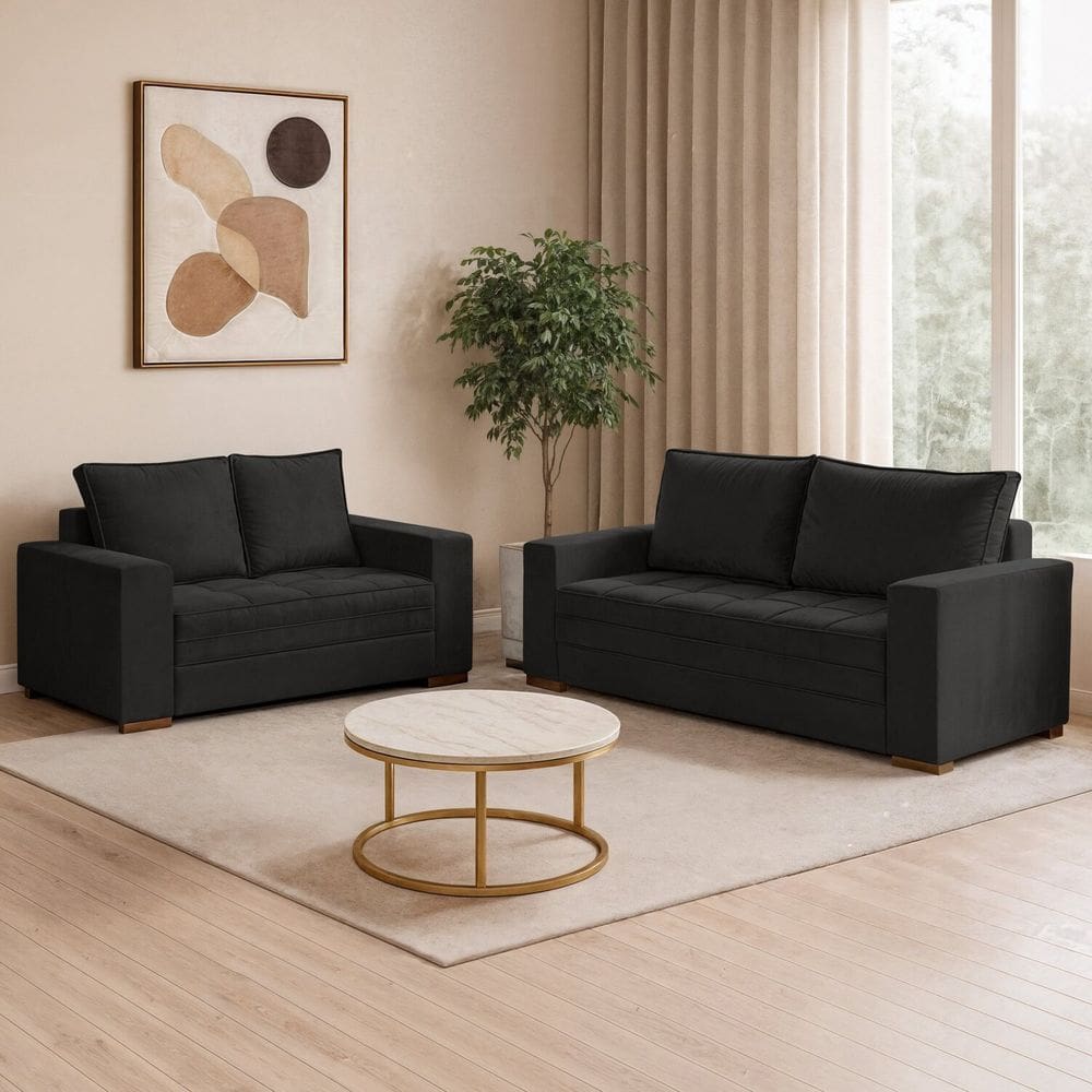Conjunto 2 Sofás 2 e 3 Lugares Urban Preto