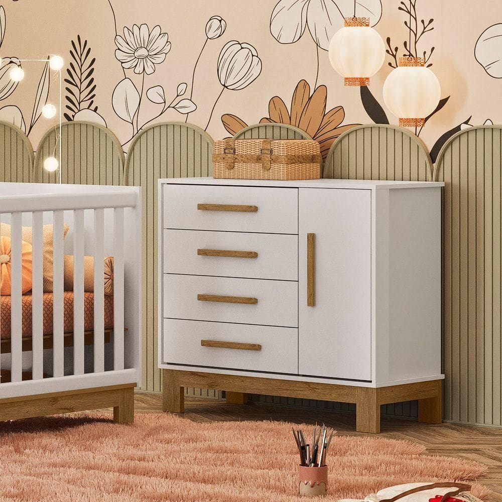 Cômoda Organizadora Infantil Com 4 Gavetas E Sapateira Slim Branco