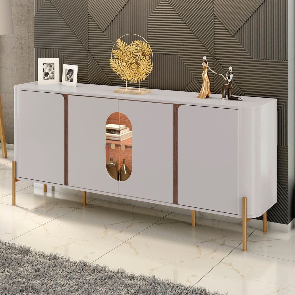 Aparador Buffet 4 Portas em Mdp e Mdf Tambaú Off White/Cinamomo