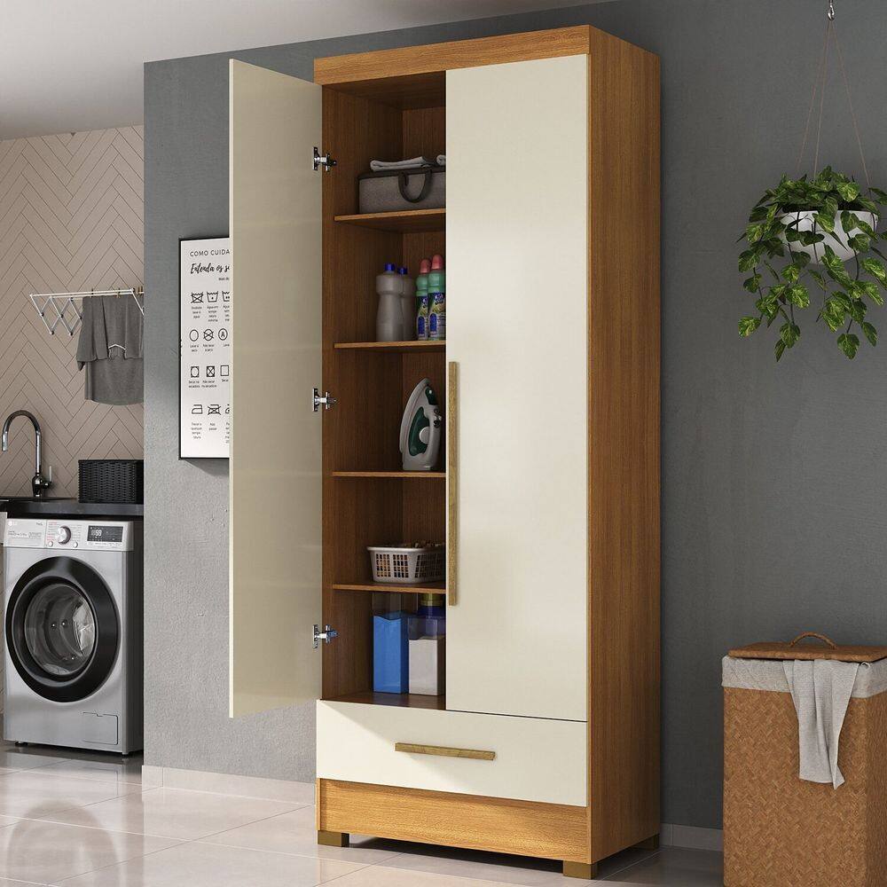 Armário Multiuso 2 Portas 1 Gaveta Smart Espresso Móveis Cinamomo/Off White