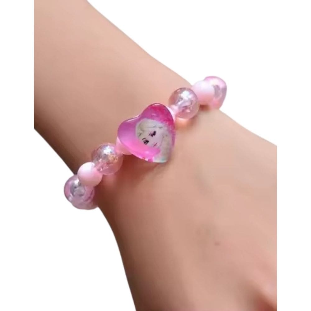 Pulseira Infantil de Miçanga Perolada e Pingente Princesas