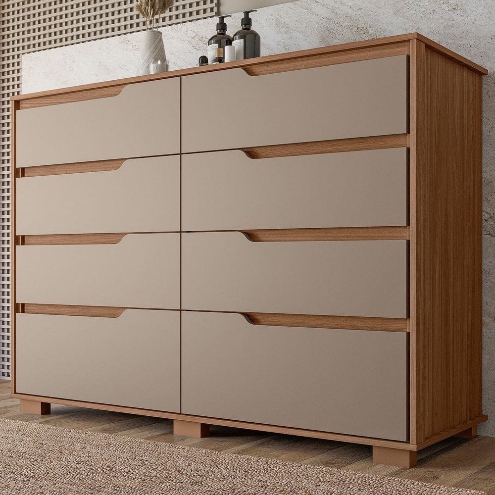 Cômoda para Quarto 8 Gavetas Georgia Carvalho/Cinza