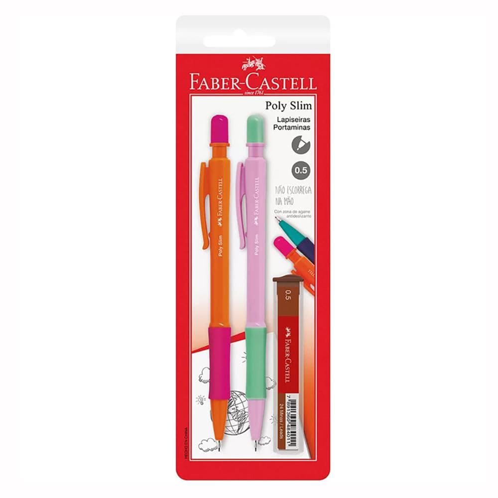 Lapiseira 0.5mm Poly Slim Rosa e Roxa c/ 2 uni Faber-Castell