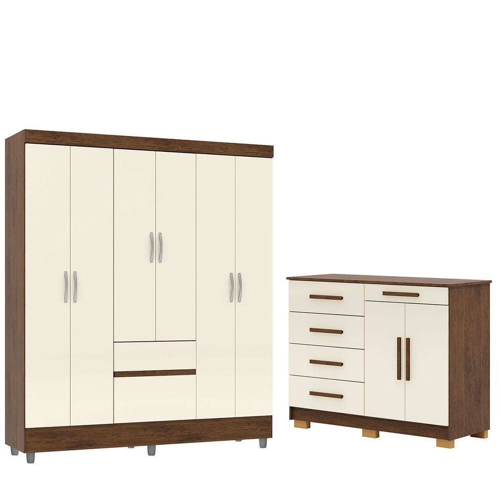 Guarda-Roupa 6 Portas Ideval com Cômoda Sapateira Sirios