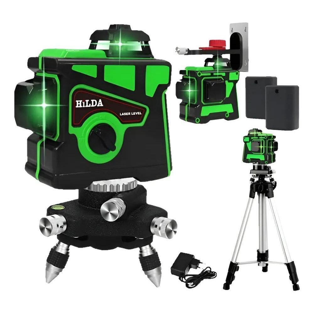 5X Nível Laser Hilda 12 Linhas Verde 2 Baterias 3D 360 Auto
