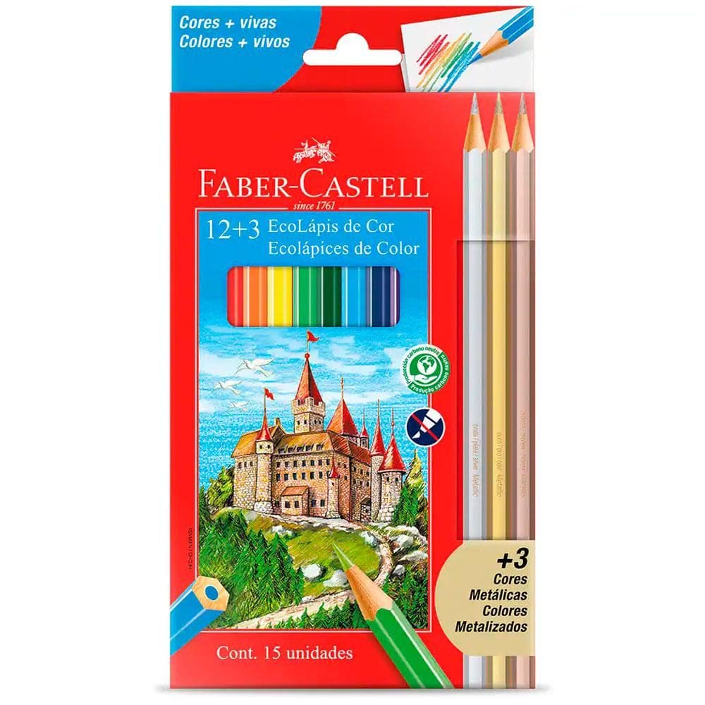Lápis de cor 12 cores + 3 metálicos Faber-Castell
