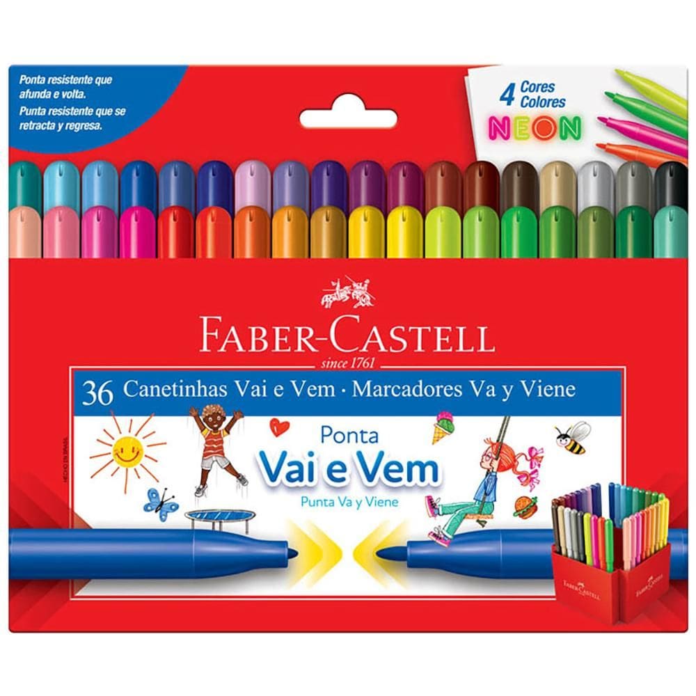 Caneta hidrográfica ponta vai e vem 36 cores Faber-Castell
