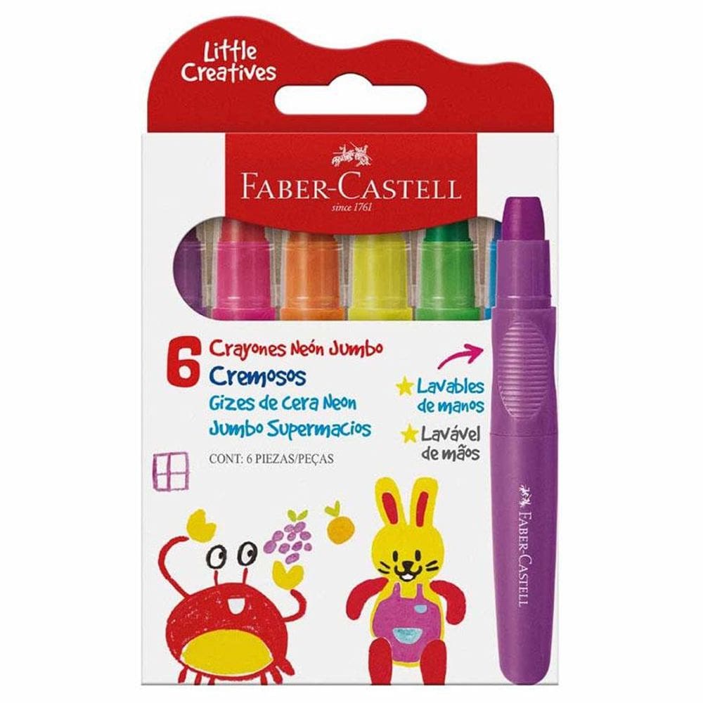 Giz de cera jumbo neon 224007 com 6 cores Faber-Castell