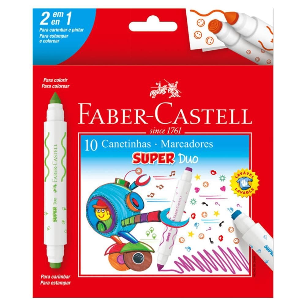 Caneta hidr Super Duo 2 Pontas 10 cores Faber-Castell