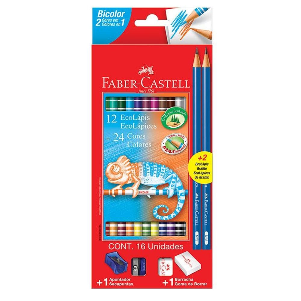 Lápis de cor 24 cores 12 lápis bicolor 120612+2N Faber Castell