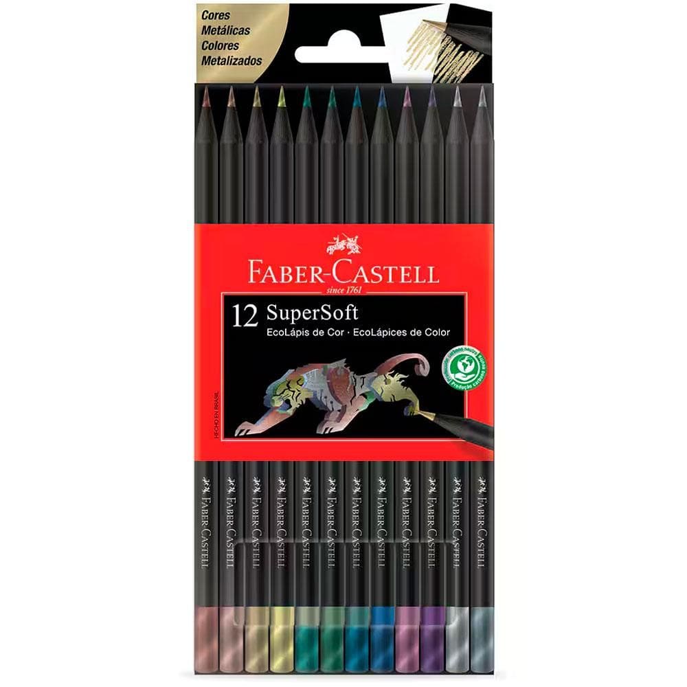 Lápis de Cor SuperSoft 12 cores metálicas Faber-Castell