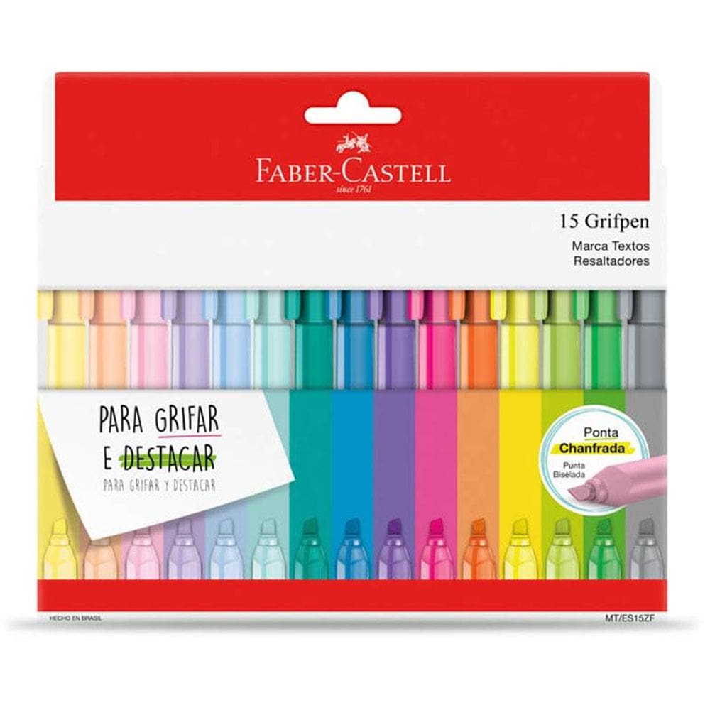 Pincel marca texto Grifpen com 15 unidades MT/ES15ZF - Faber-Castell