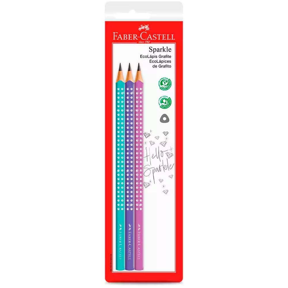 Lápis preto Sparkle 2B triangular c/ 3 unid Faber-Castell