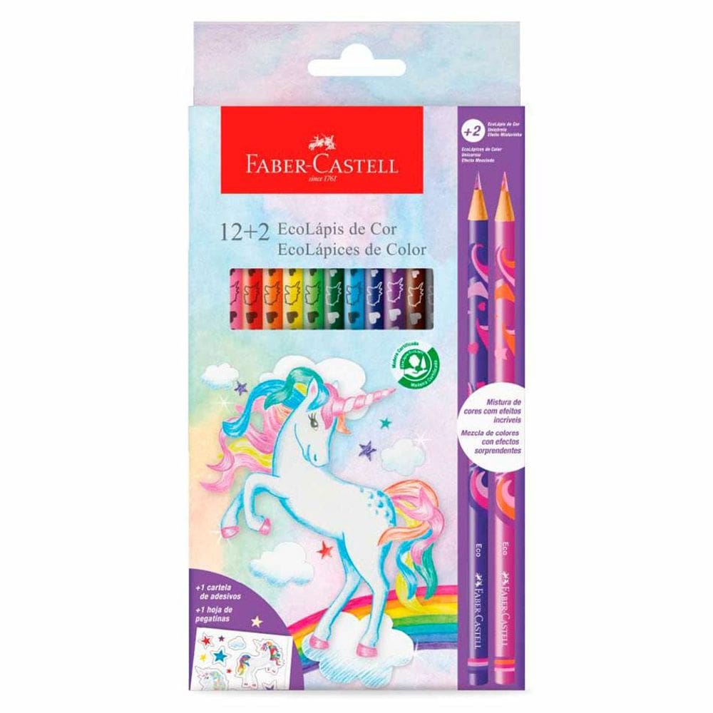 Lápis de cor 12 cores +2 misturinhas Unicórnio Faber-Castell