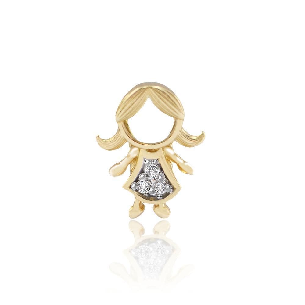 Pingente Menina Mini Com Diamante Em Ouro 18K
